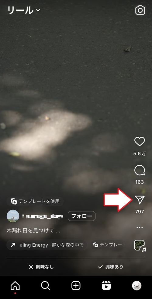 リールの共有のやり方1
