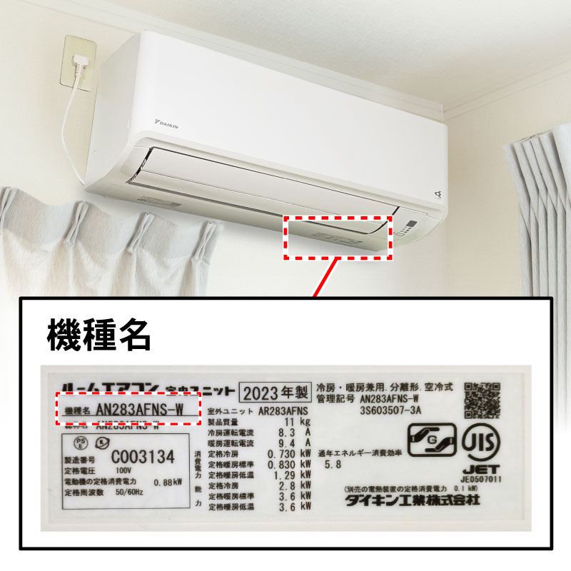 機種名記載場所の図