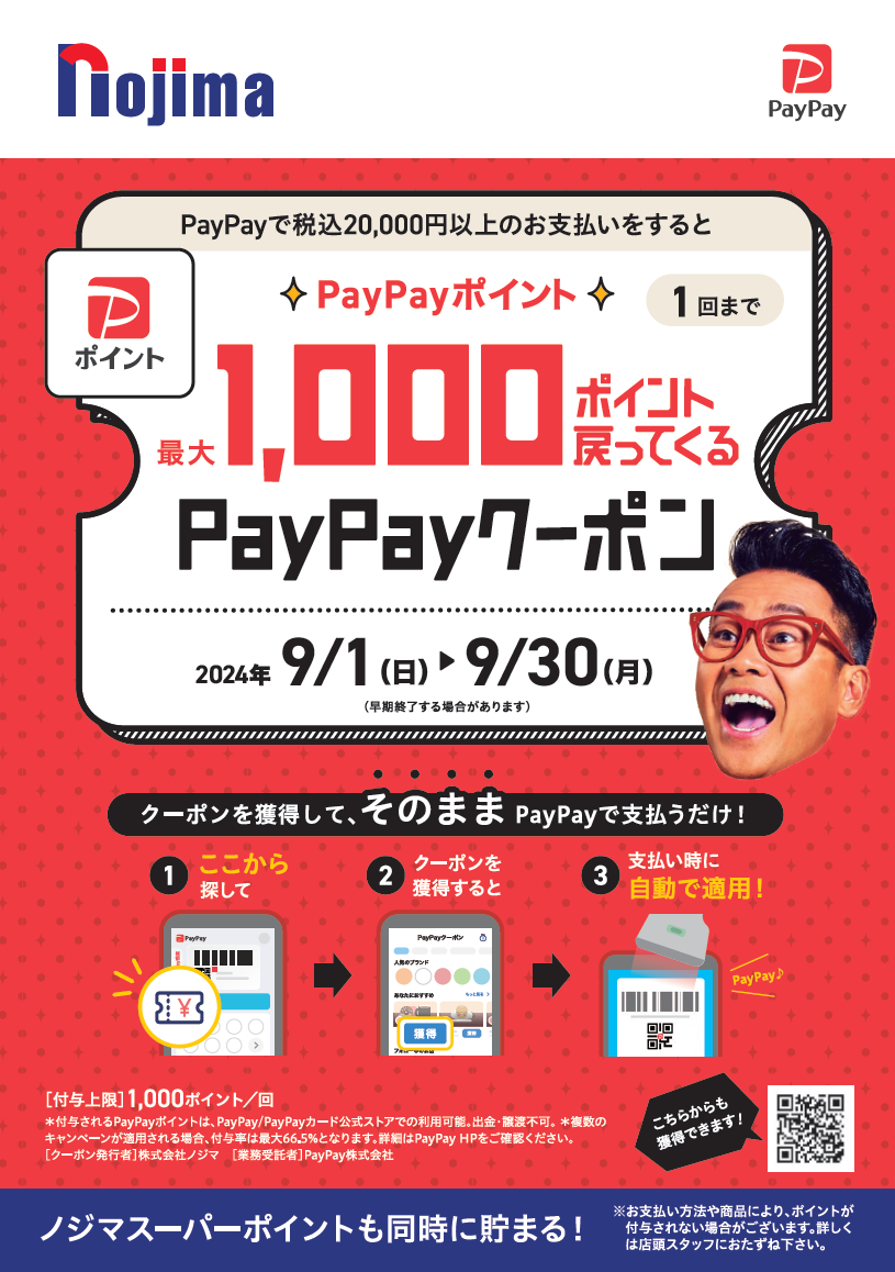最大1,000ポイントが戻ってくる!PayPay支払いはノジマがお得!